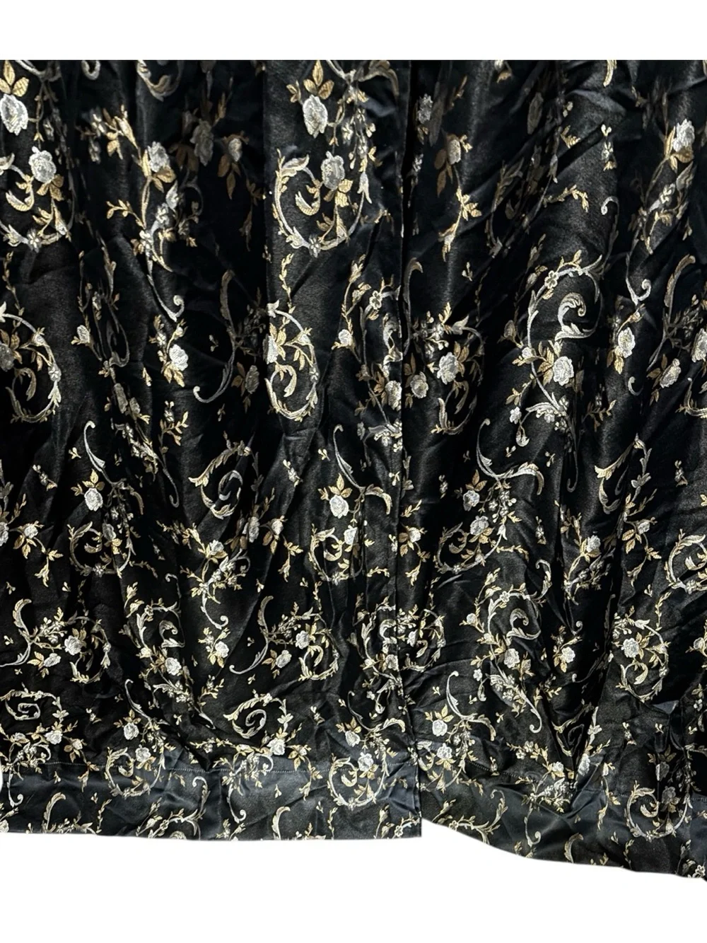 All In One Curtain Set Floral Jacquard 2 Curtains Attached Valance Black Gold